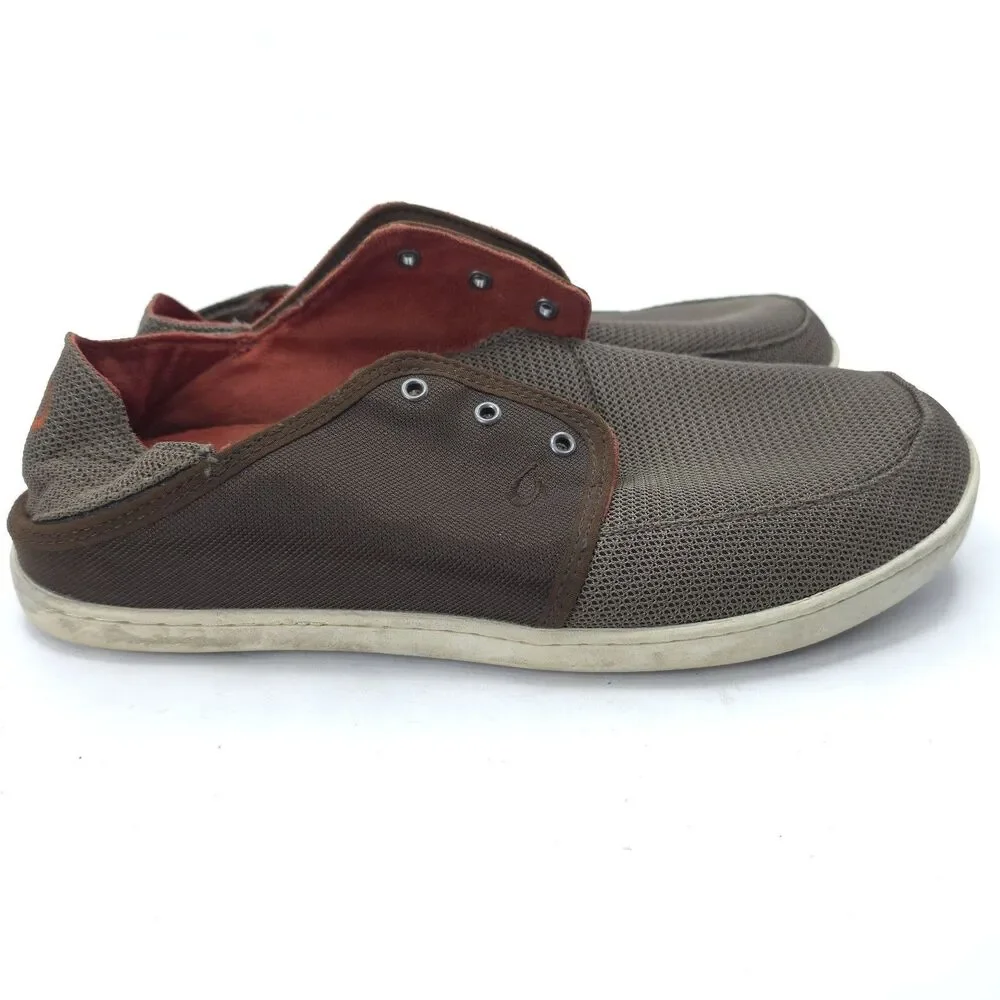 Olukai Nohea Lace Mesh Men’s SZ 9.5 Slip On Comfort Casual Boat Shoes Brown